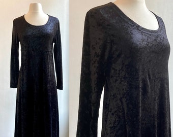 Vintage 80s 90s CRUSHED VELVET Velour Maxi Dress / EMPIRE Waist / Goth Grunge