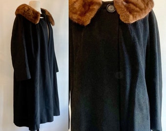 ビンテージ　50’s 50年代　ファーつき　カシミヤ　カーディガン　ロカビリー　スィング　古着　レトロ　ニット　レース LORO PIANA|FAVOLA DOUBLEファー付き ウールカシミヤ ポンチョコート