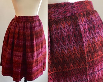 Vintage 60s Mod Mini Skirt / Wool IKAT Pattern / MR MORT / Kilt Wrap Skirt