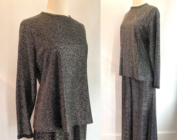 Vintage 60s 70s SILVER LAME LOUNGE Hostess Two-piece Set / Tunic Maxi ...