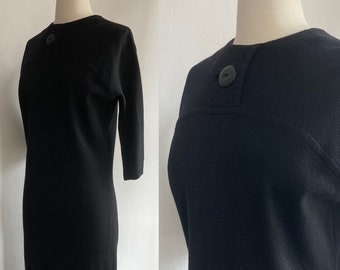 Vintage 60s RIBBED KNIT MOD Dress / Big Button / Minimalist / Pantel Montreal