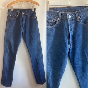 Vintage LEVIS 501s / Datk/ Vita alta + Chiusura con bottoni + Tutto cotone / Vita 28&quot; + Lunghezza 36