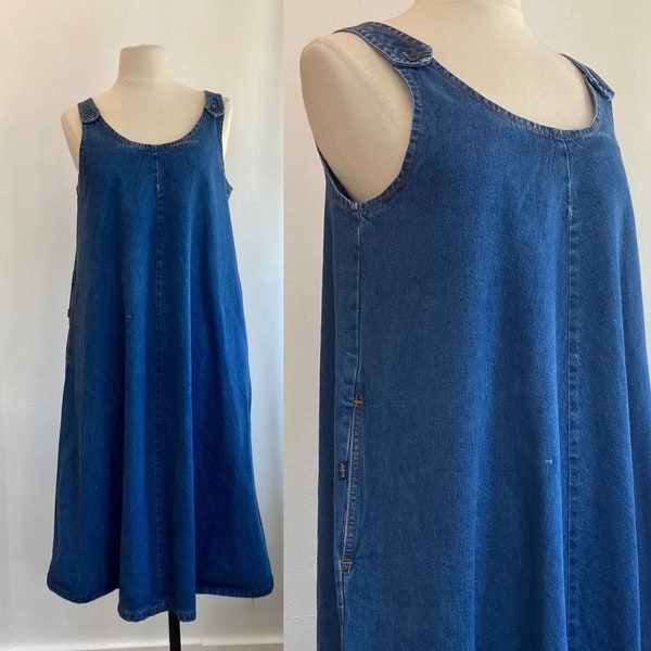 Vintage 80er Jahre Denim Kleid / LEVIS / Latzhose Overall Stil / Tiefe Taschen + Levis Knöpfe