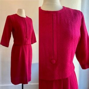 Vintage 60s Knit Dress / Wool + Lined / 2 Piece Illusion / Back Button Sash / Berkshire