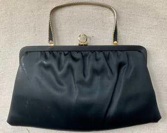 Cute Vintage SATIN EVENING Bag Purse / Gold Top Handle / Ande