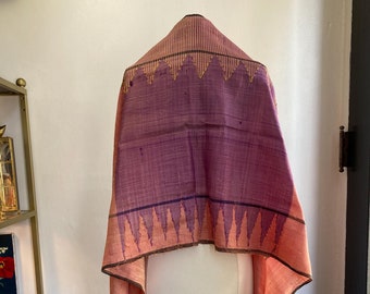 Vintage 70s 80s HANDMADE SILK Scarf / HANDWOVEN Dyed Shawl / Hand Dyed / Artwear Abstract Design / Unique