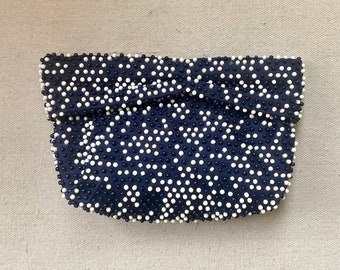 Vintage 50s clutch / LUMURED / RARE Blue + White Abstract Beaded Design / Hinged Closure