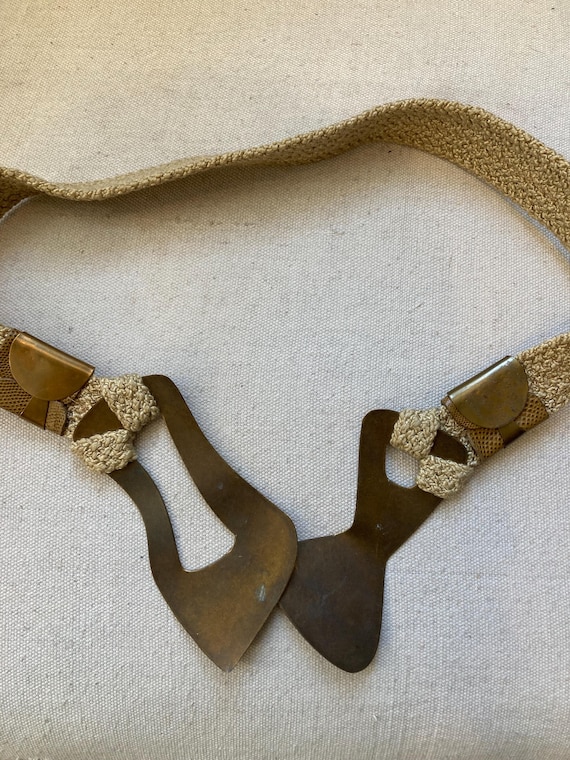 Vintage 70s BOHO ART Statement Belt / Antiqued BRASS Buckle 