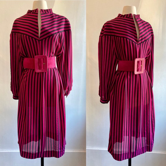 Fun Vintage 70's PINK Magenta + BLACK STRIPED Smo… - image 3