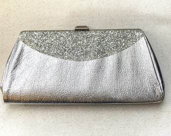 Vintage 60's SILVER LAME + GLITTER Clutch Purse