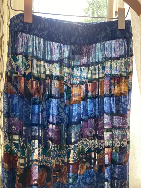 Vintage 80s 90s Skirt / SHEER Boho PATCHWORK / Fu… - image 5