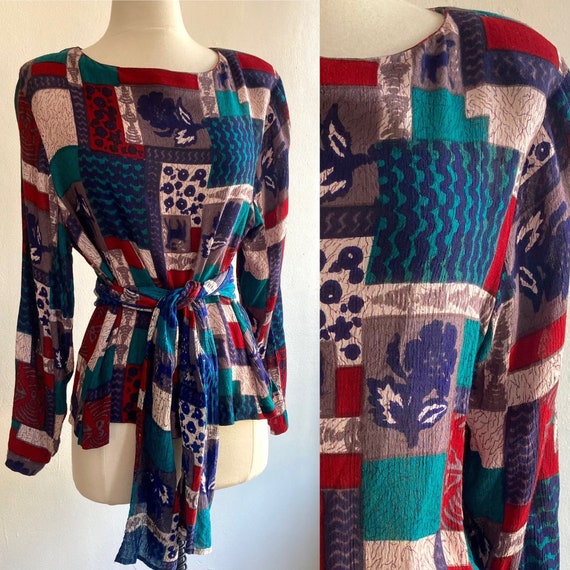 Vintage 70s ADINI GAUZE Top Blouse + Scarf Tie / … - image 1