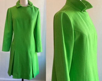 60s Vintage PRINCESS Coat / Wool / Mod Tailored + Pleated + Pockets /  Saturated Color / I MAGNIN