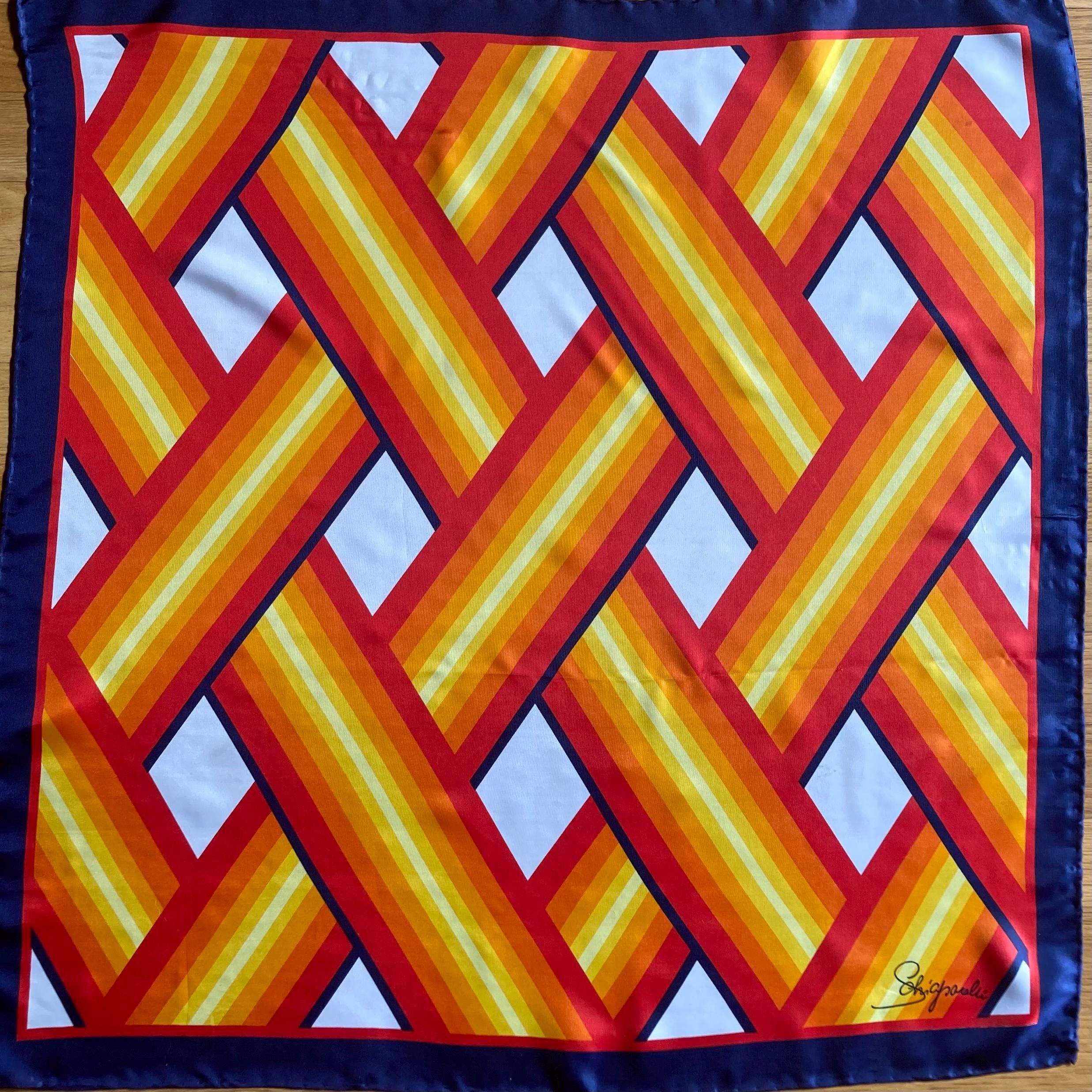 Vintage Scarf / SCHIAPARELLI Signature / Oversized BASKET Weave / Hand Rolled / Made in Japan / Glentex