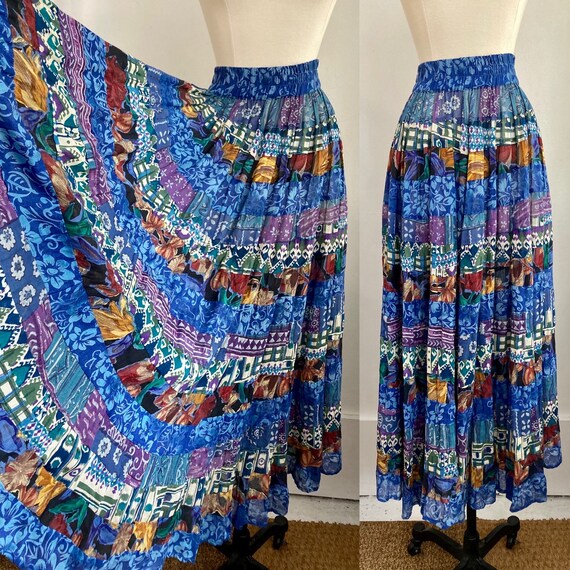 Vintage 80s 90s Skirt / SHEER Boho PATCHWORK / Fu… - image 1