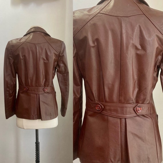 Vintage 70s BROWN Leather Jacket Blazer / BACK BU… - image 4