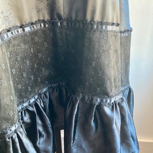 Vintage 80s Prairie Skirt / GUNNE SAX GUNNIES / Inky Black Silk Satin Lace / Corset Waist Ruffle Hem image 7