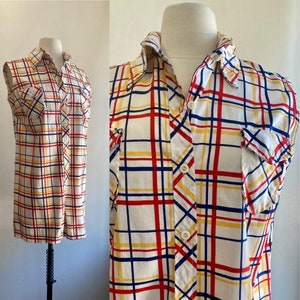 Vintage 60s ROMPER PLAYSUIT / PLAID / Shirtwaist Shorts / Chest Pockets / Cotton / Pantshift Made in Japan