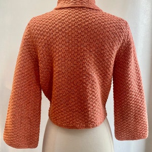 Vintage 50s Cardigan Sweater Jacket Bolero / WAFFLE Weave GOLD LUREX Threads / Cropped Collar Wide Sleeves / Hand Knit image 5