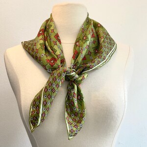 Vintage VERA SILK SCARF / Green Red Geometric Design / Square image 4