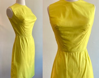 Vintage 60s WIGGLE Dress / Mod Bright Lemon Yellow Cotton / Trudie Jr.