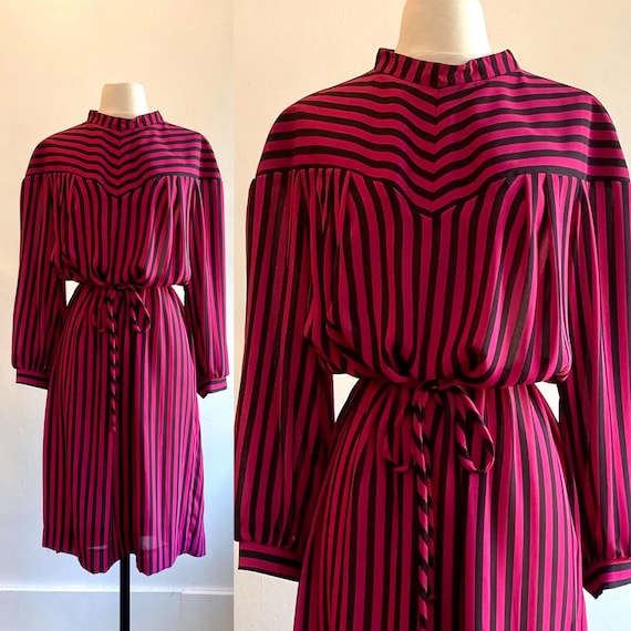 Fun Vintage 70's PINK Magenta + BLACK STRIPED Smo… - image 1