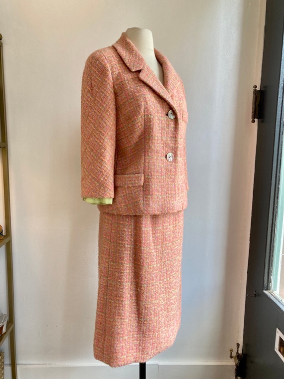 Vintage 50s 60s Skirt Suit / PINK TWEED Blazer + … - image 2