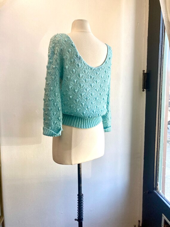 Vintage 50s 60s Crochet Knit Sweater / Low Back /… - image 3