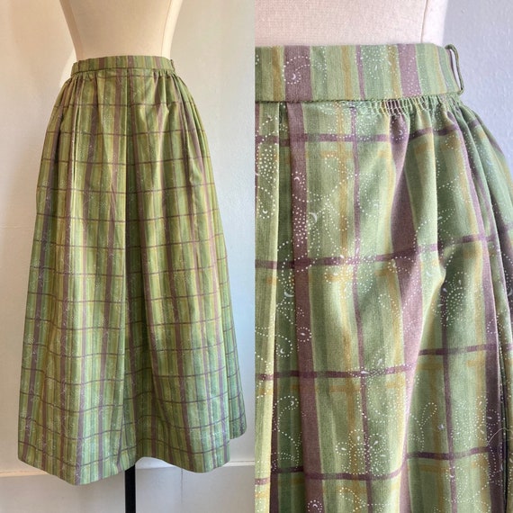 Vintage 50's Cotton PLAID Full-Skirt / Hidden POC… - image 1