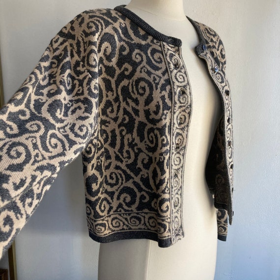 Vintage 80s Cardigan Sweater / CROPPED PAISLEY In… - image 7