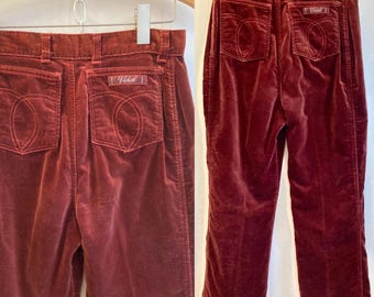 Vintage 70s 80s Velvet PANTS Jeans / HIGH Waist  + Straight Leg / Coin Front Pocket  + Back Pocket Denim Stitch Detail