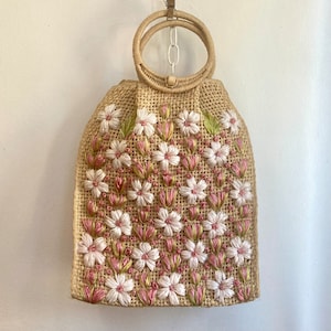 Vintage 60s Bejeweled Olive Green Burlap Handbag, Top Handle Purse