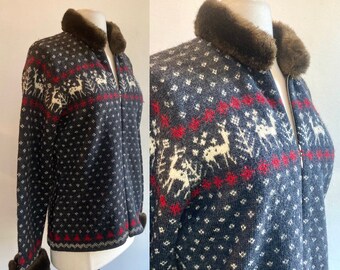 Kleding Dameskleding Sweaters Vesten Vintage Ralph Lauren Faux Bont Kraag Holiday Vest Trui 