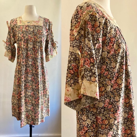 Vintage 70s Dress / Boho SMOCK Dress / Floral Cal… - image 1