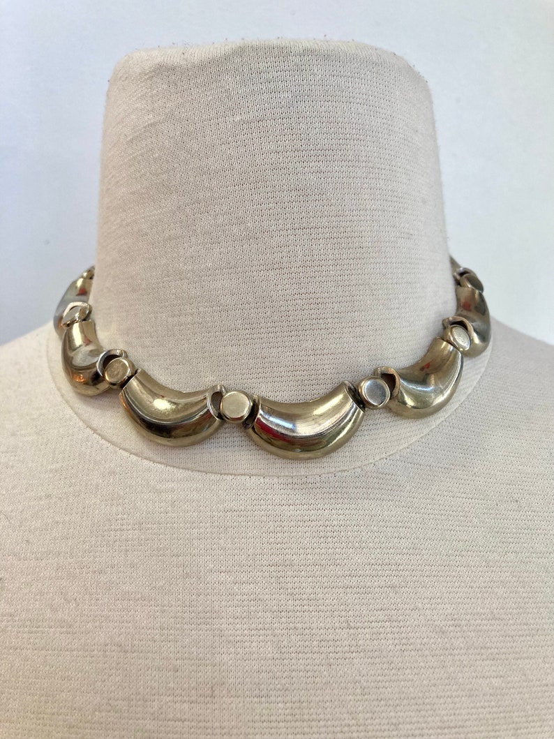 Vintage CHOKER Necklace / MOD SILVER Rounded Chunky Chain Links image 2