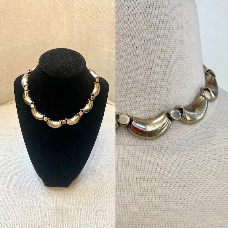 Vintage CHOKER Necklace of MOD SILVER Rounded Chunky Chain Links