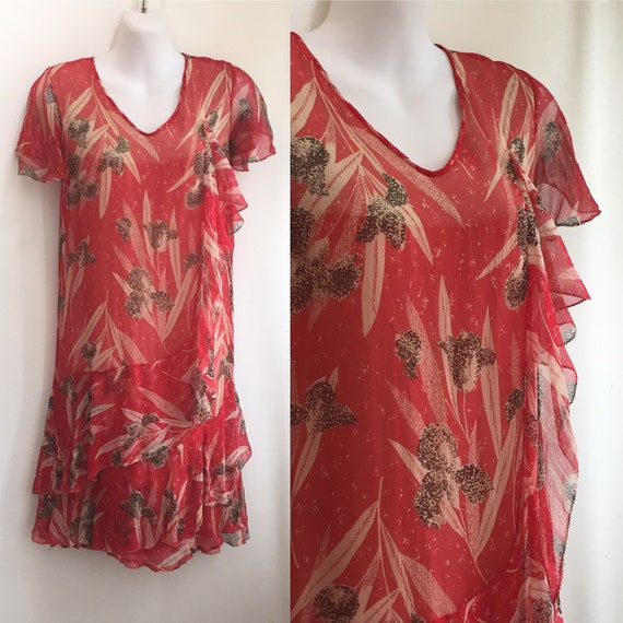 Vintage 20's SILK CHIFFON FLORAL Dress / Garden Te