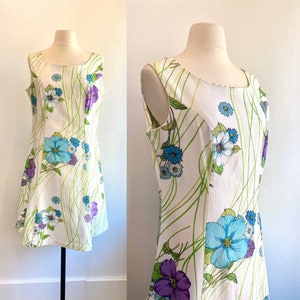 Robe MOD vintage des années 60 / TOILE D'ÉCORCE EN coton / Imprimé floral hawaïen tropical