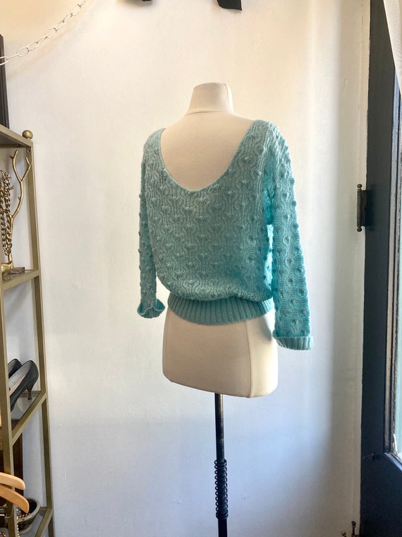 Vintage 50s 60s Crochet Knit Sweater / Low Back /… - image 6
