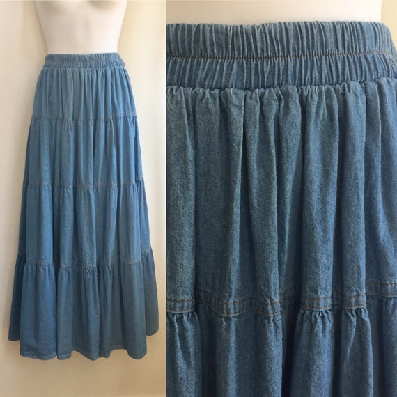 Vintage 80's Does Victorian DENIM PRAIRIE Skirt /