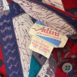 Vintage 70s ADINI GAUZE Top Blouse Scarf Tie / Patchwork Print Reversible image 10