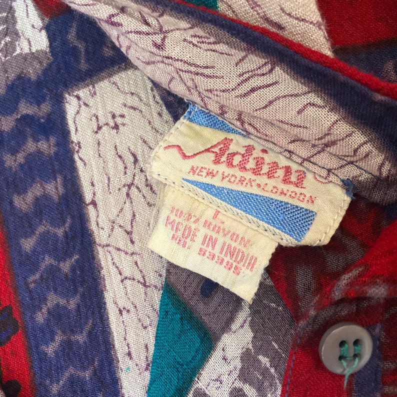 Vintage 70s ADINI GAUZE Top Blouse Scarf Tie / Patchwork Print Reversible image 10