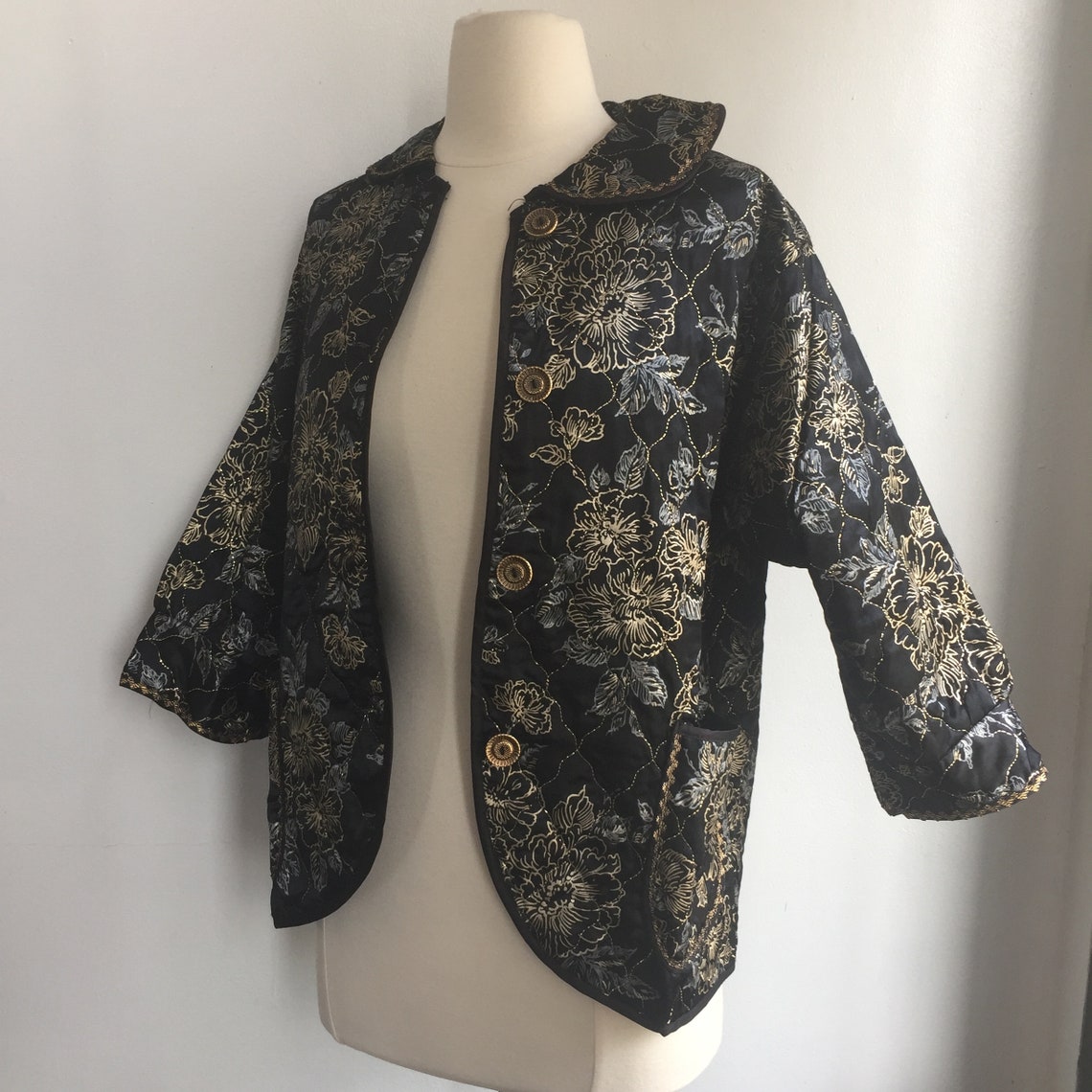 Cutest 60's Vintage QUILTED Bed Jacket / Metallic Gold Etsy