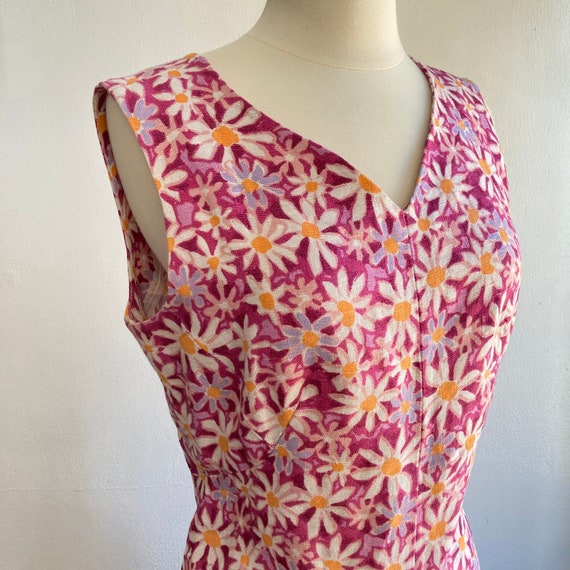 Vintage 60s Dress / MOD Style / BARKCLOTH + Pink … - image 3