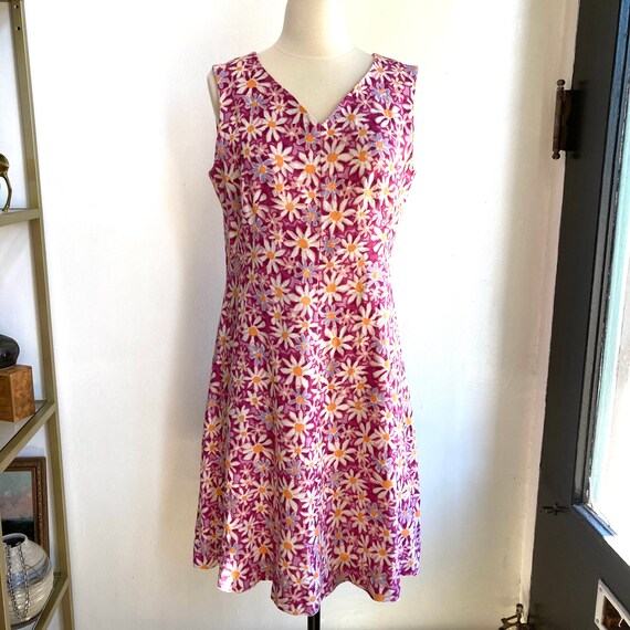 Vintage 60s Dress / MOD Style / BARKCLOTH + Pink … - image 2