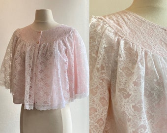 Sweet Vintage 60s LACE + Pink Nylon CROPPED BED Jacket / Nanette