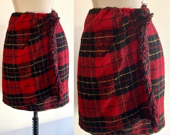 Vintage 90s PLAID Kilt Wrap Skirt / Mini Length / Made in ITALY / Compagnie Internationale Express