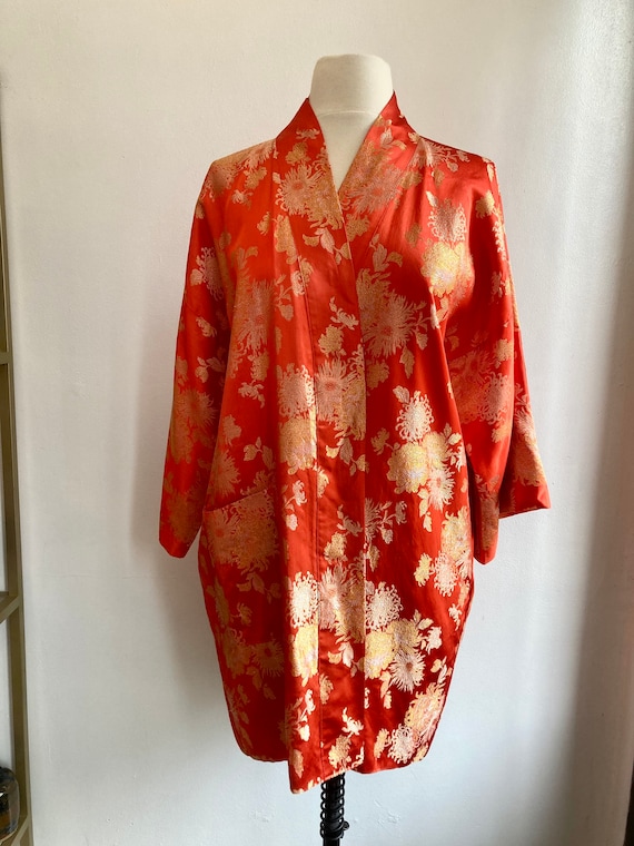 Vintage Boho Asian Style SATIN METALLIC ROBE / Ni… - image 2