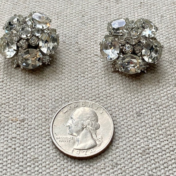 Vintage 50s 60s RHINESTONE Earrings / Chunky Clus… - image 4