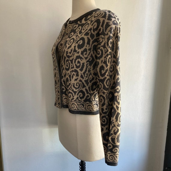 Vintage 80s Cardigan Sweater / CROPPED PAISLEY In… - image 3